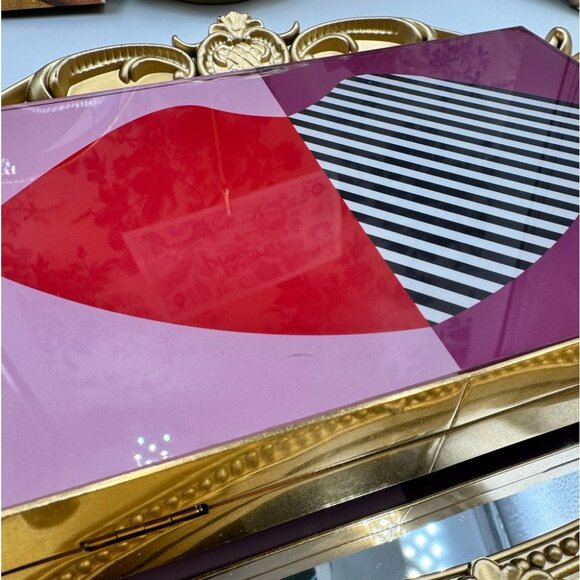 🆕 LULU GUINNESS 🧿 NWOT Olivia Multi 50:50 Stripe Lip Box Clutch Bag *FLAWED* - Picture 15 of 16